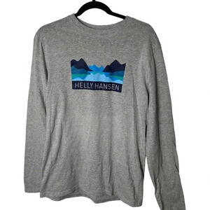 Helly Hansen top, mountain logo,light grey,long sleeve tee shirt,women large EC